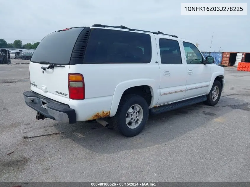 2003 Chevrolet Suburban K1500 VIN: 1GNFK16Z03J278225 Lot: 40106526