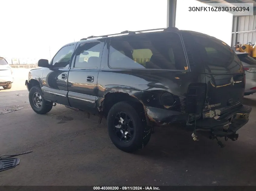 2003 Chevrolet Suburban K1500 VIN: 3GNFK16Z83G190394 Lot: 40300200