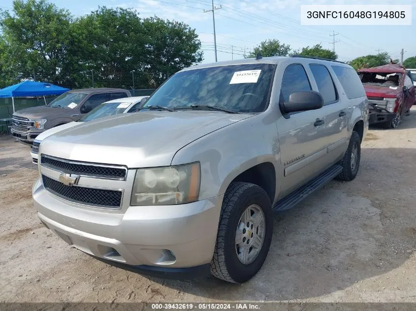 2008 Chevrolet Suburban C1500 Ls VIN: 3GNFC16048G194805 Lot: 39432619