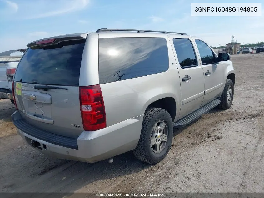 2008 Chevrolet Suburban C1500 Ls VIN: 3GNFC16048G194805 Lot: 39432619