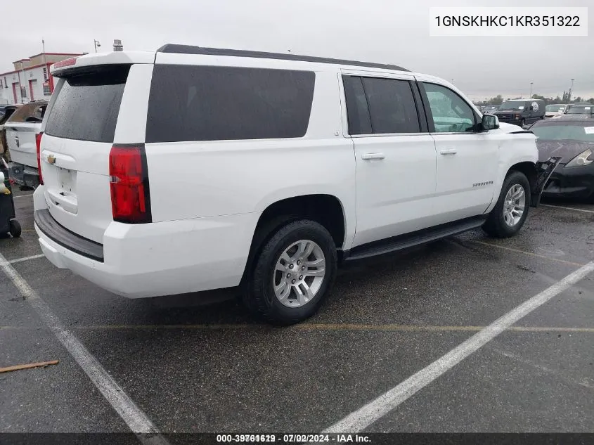 2019 Chevrolet Suburban Lt VIN: 1GNSKHKC1KR351322 Lot: 39761619