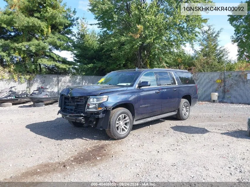 2019 Chevrolet Suburban Lt VIN: 1GNSKHKC4KR400092 Lot: 40405859