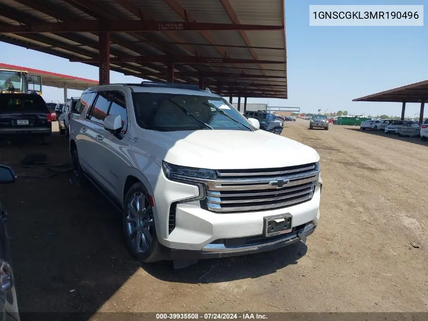 2021 Chevrolet Suburban 2Wd High Country VIN: 1GNSCGKL3MR190496 Lot: 39935508