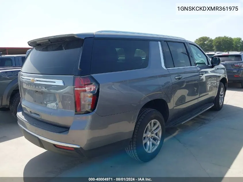 2021 Chevrolet Suburban K1500 Lt VIN: 1GNSKCKDXMR361975 Lot: 40004971