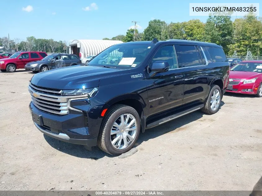 2021 Chevrolet Suburban 4Wd High Country VIN: 1GNSKGKL7MR483255 Lot: 40204879