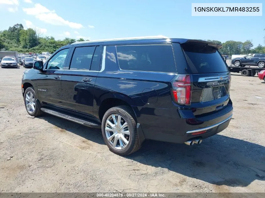 2021 Chevrolet Suburban 4Wd High Country VIN: 1GNSKGKL7MR483255 Lot: 40204879