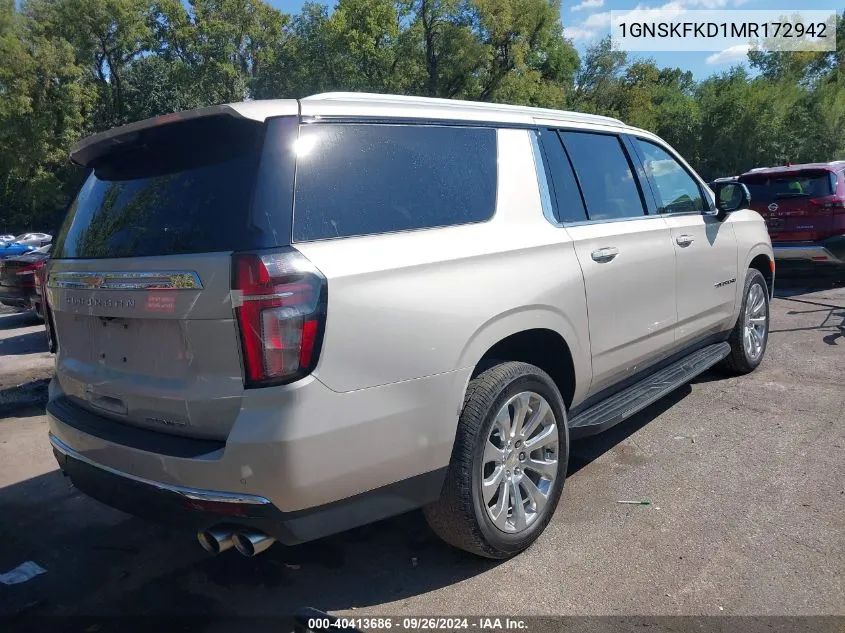 2021 Chevrolet Suburban 4Wd Premier VIN: 1GNSKFKD1MR172942 Lot: 40413686