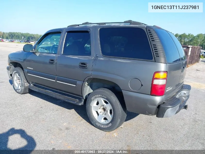 2001 Chevrolet Tahoe Ls VIN: 1GNEC13T11J237981 Lot: 40173963