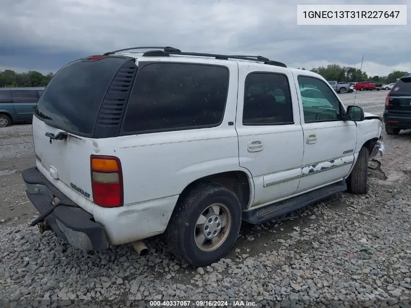 2001 Chevrolet Tahoe Lt VIN: 1GNEC13T31R227647 Lot: 40337057