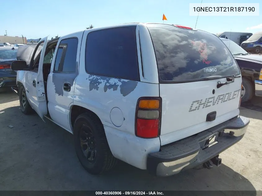 2001 Chevrolet Tahoe Ls VIN: 1GNEC13T21R187190 Lot: 40360906