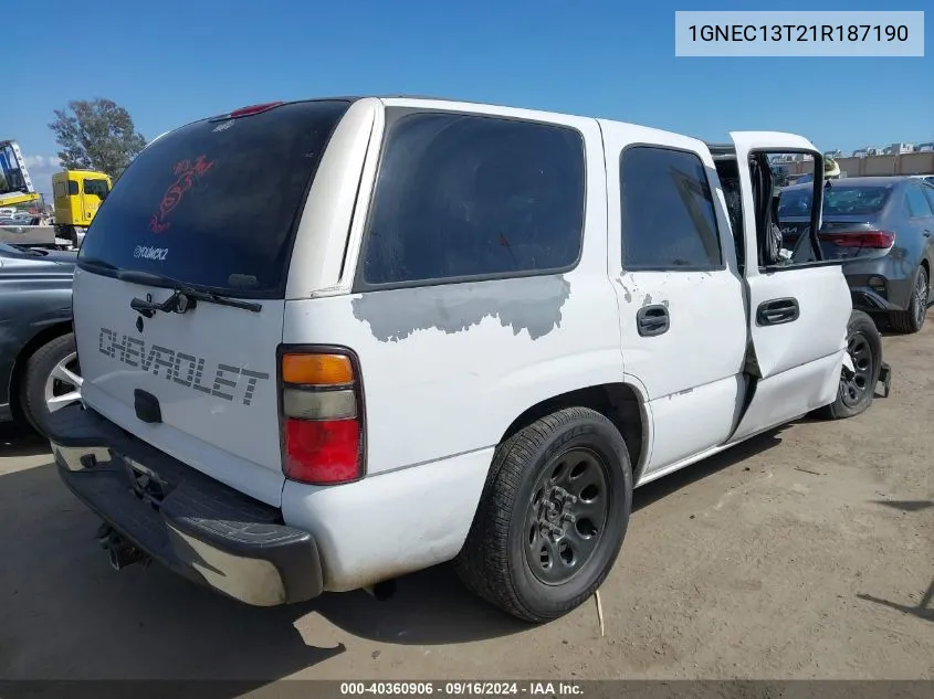 2001 Chevrolet Tahoe Ls VIN: 1GNEC13T21R187190 Lot: 40360906