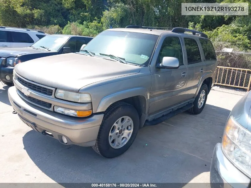 2002 Chevrolet Tahoe Z71 VIN: 1GNEK13Z12R193278 Lot: 40158176