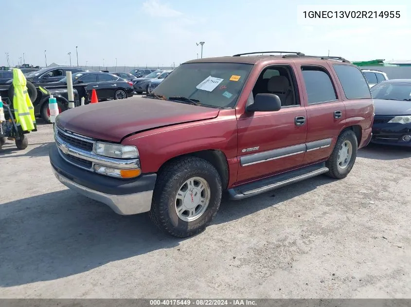 2002 Chevrolet Tahoe Ls VIN: 1GNEC13V02R214955 Lot: 40175449