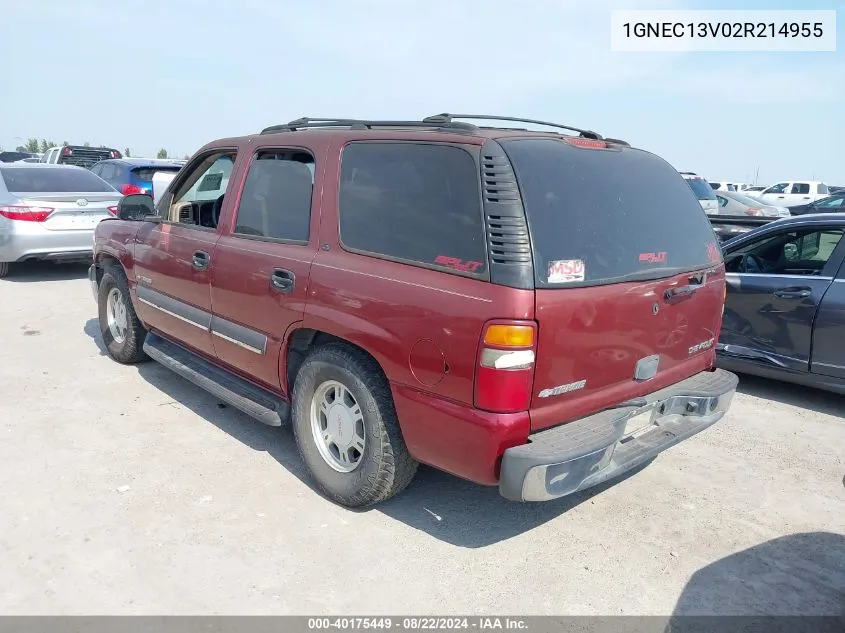 2002 Chevrolet Tahoe Ls VIN: 1GNEC13V02R214955 Lot: 40175449