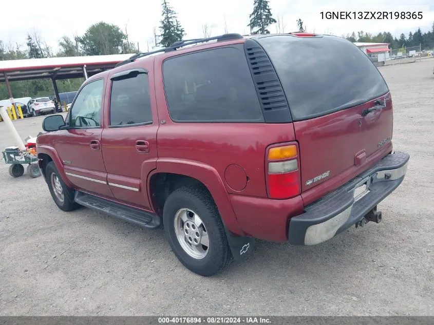 2002 Chevrolet Tahoe Ls/Lt/Z71 VIN: 1GNEK13ZX2R198365 Lot: 40176894