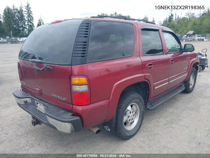 2002 Chevrolet Tahoe Ls/Lt/Z71 VIN: 1GNEK13ZX2R198365 Lot: 40176894