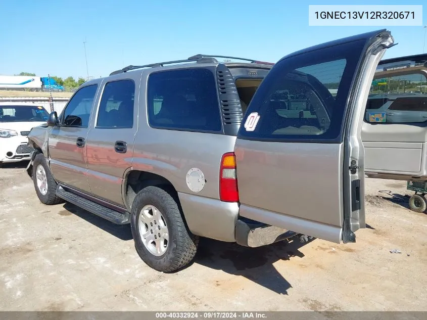 2002 Chevrolet Tahoe Ls VIN: 1GNEC13V12R320671 Lot: 40332924