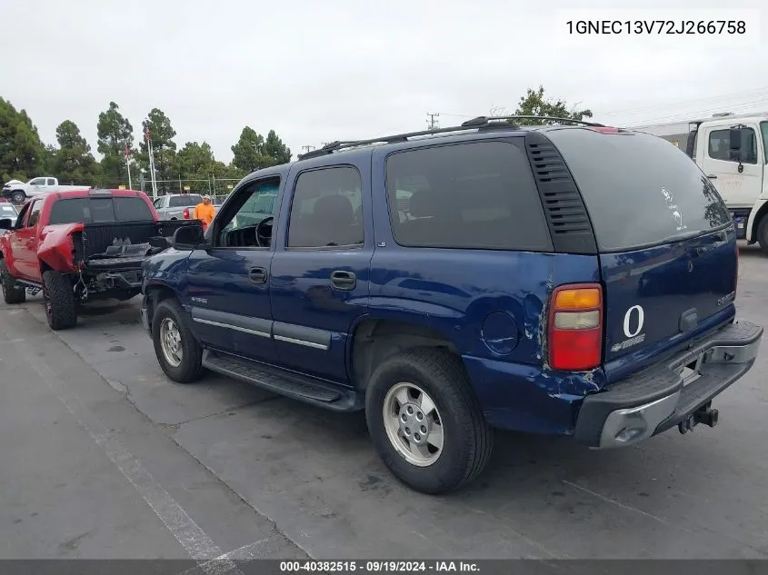 2002 Chevrolet Tahoe Ls VIN: 1GNEC13V72J266758 Lot: 40382515