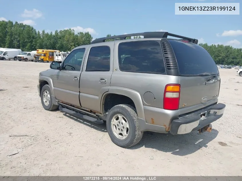 2003 Chevrolet Tahoe K1500 VIN: 1GNEK13Z23R199124 Lot: 12072215