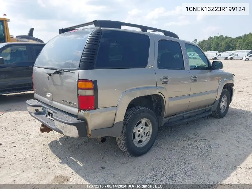 2003 Chevrolet Tahoe K1500 VIN: 1GNEK13Z23R199124 Lot: 12072215