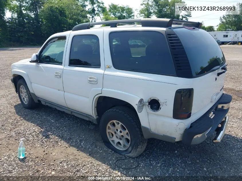 2003 Chevrolet Tahoe Z71 VIN: 1GNEK13Z43R268993 Lot: 39684637