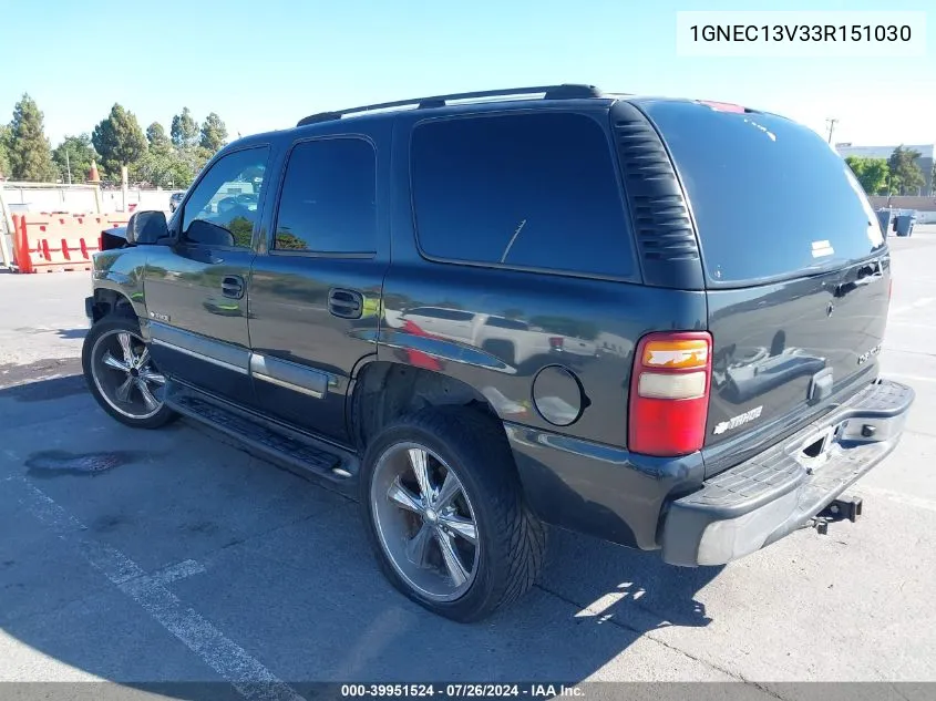 2003 Chevrolet Tahoe Ls VIN: 1GNEC13V33R151030 Lot: 39951524