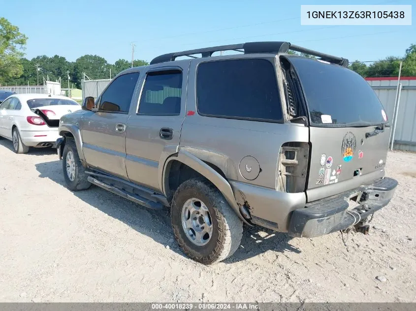 2003 Chevrolet Tahoe Z71 VIN: 1GNEK13Z63R105438 Lot: 40018239