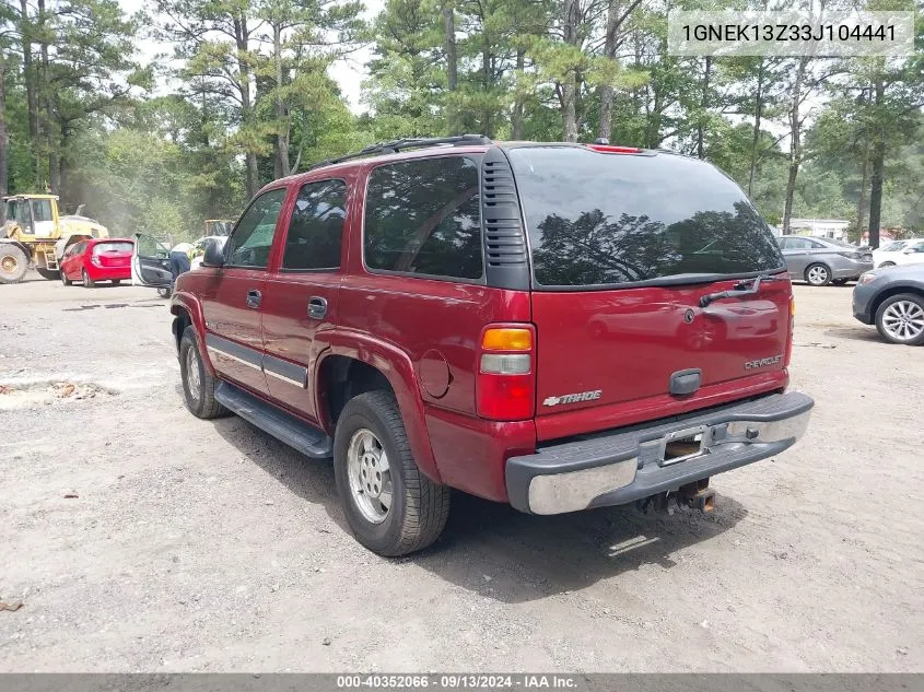 2003 Chevrolet Tahoe Ls VIN: 1GNEK13Z33J104441 Lot: 40352066