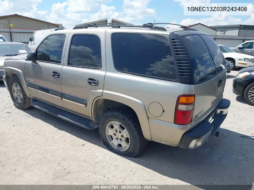 2003 Chevrolet Tahoe Ls VIN: 1GNEC13Z03R243408 Lot: 40410793