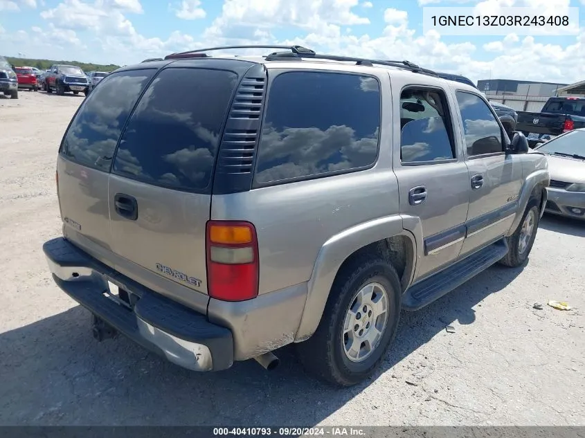 1GNEC13Z03R243408 2003 Chevrolet Tahoe Ls