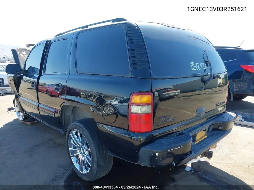 1GNEC13V03R251621 2003 Chevrolet Tahoe Ls