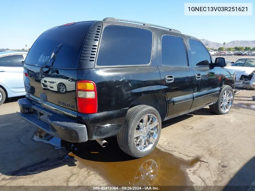 2003 Chevrolet Tahoe Ls VIN: 1GNEC13V03R251621 Lot: 40413364