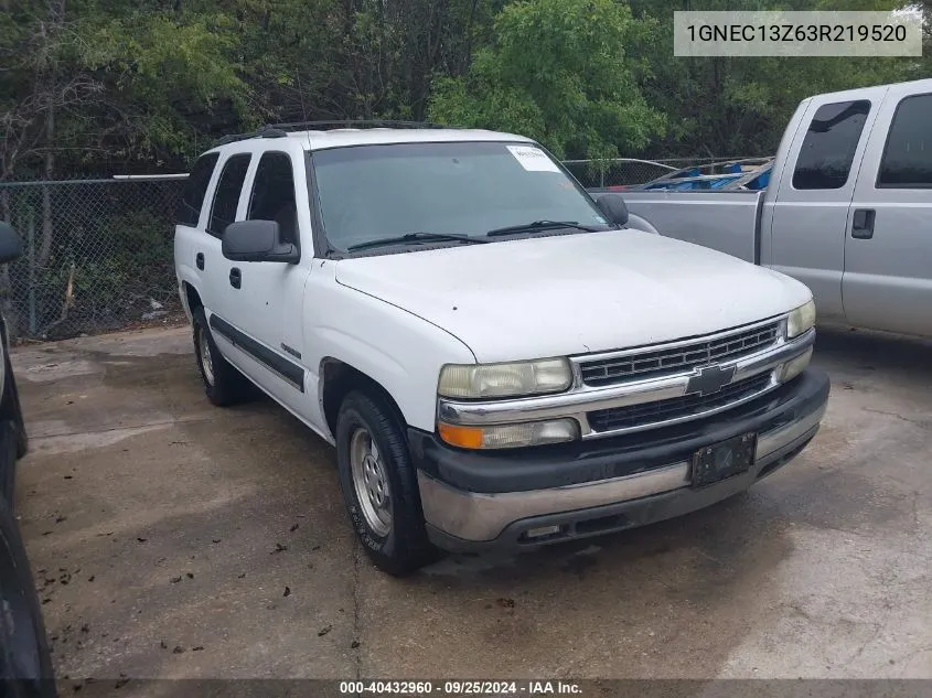 2003 Chevrolet Tahoe Ls VIN: 1GNEC13Z63R219520 Lot: 40432960