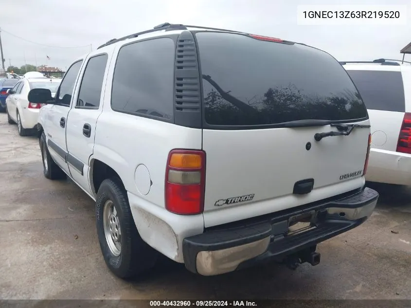 2003 Chevrolet Tahoe Ls VIN: 1GNEC13Z63R219520 Lot: 40432960