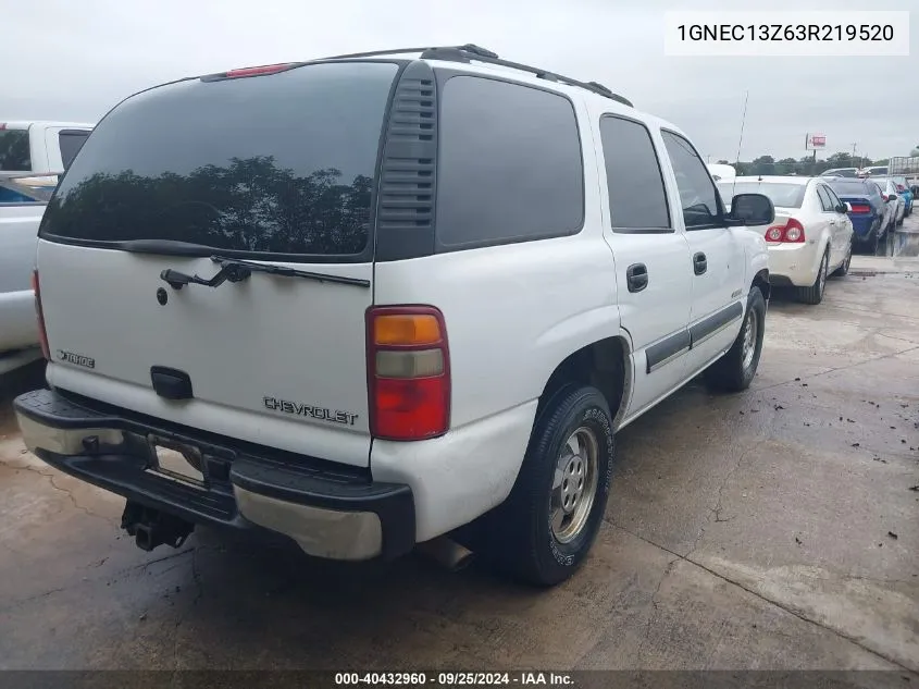 2003 Chevrolet Tahoe Ls VIN: 1GNEC13Z63R219520 Lot: 40432960