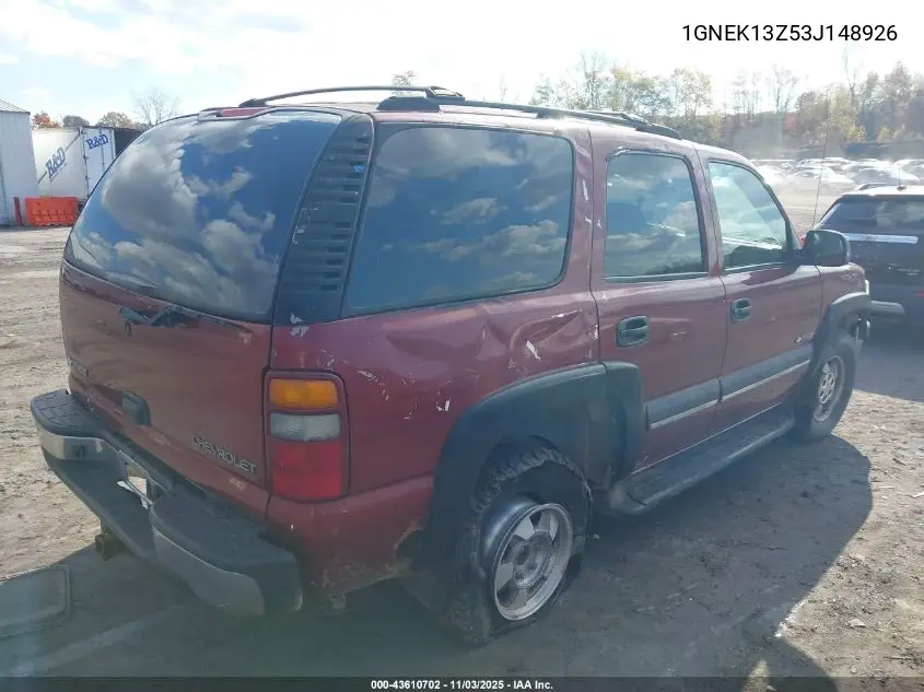 1GNEK13Z53J148926 2003 Chevrolet Tahoe Ls