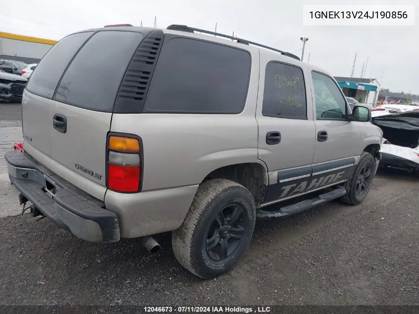 2004 Chevrolet Tahoe VIN: 1GNEK13V24J190856 Lot: 12046673