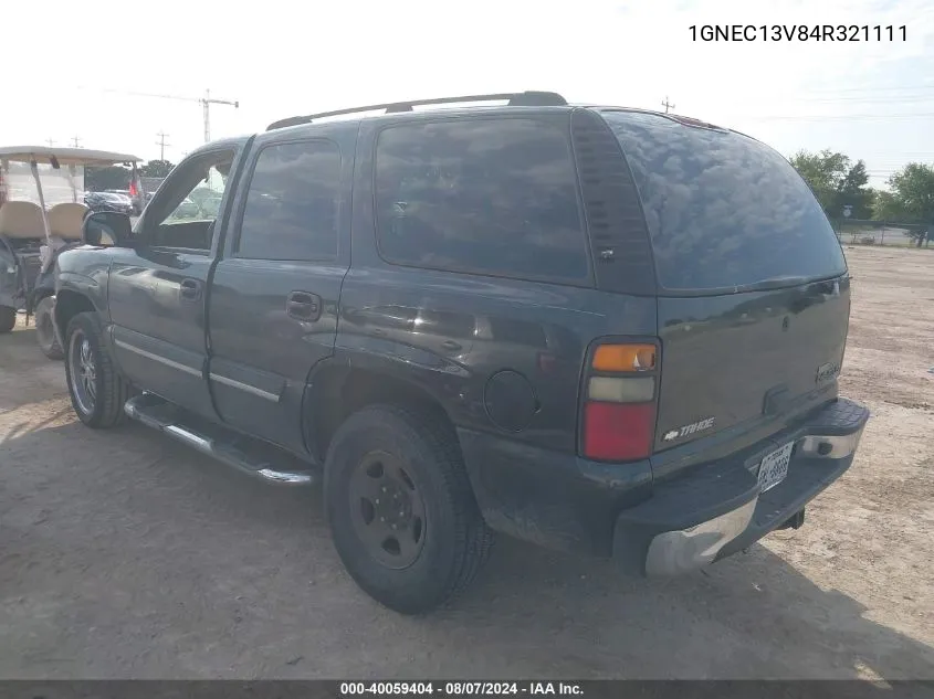 2004 Chevrolet Tahoe Ls VIN: 1GNEC13V84R321111 Lot: 40059404