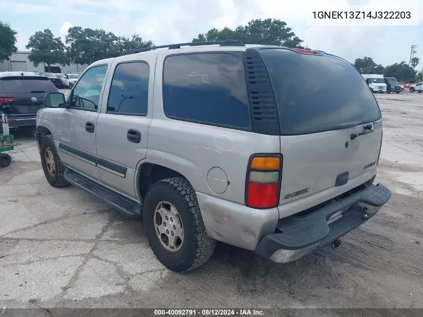 2004 Chevrolet Tahoe Ls VIN: 1GNEK13Z14J322203 Lot: 40092791