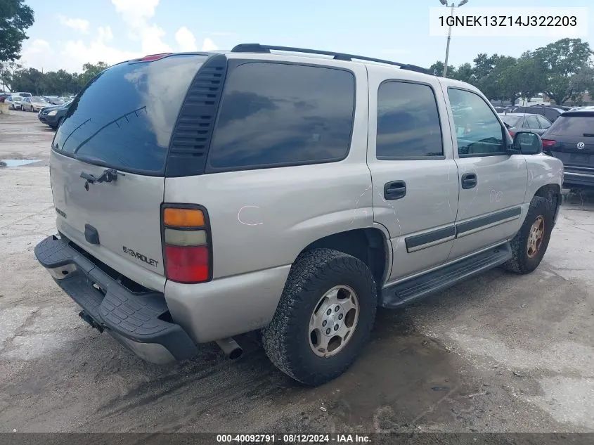 2004 Chevrolet Tahoe Ls VIN: 1GNEK13Z14J322203 Lot: 40092791