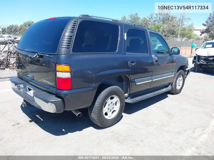 2004 Chevrolet Tahoe Ls VIN: 1GNEC13V54R117334 Lot: 40174201