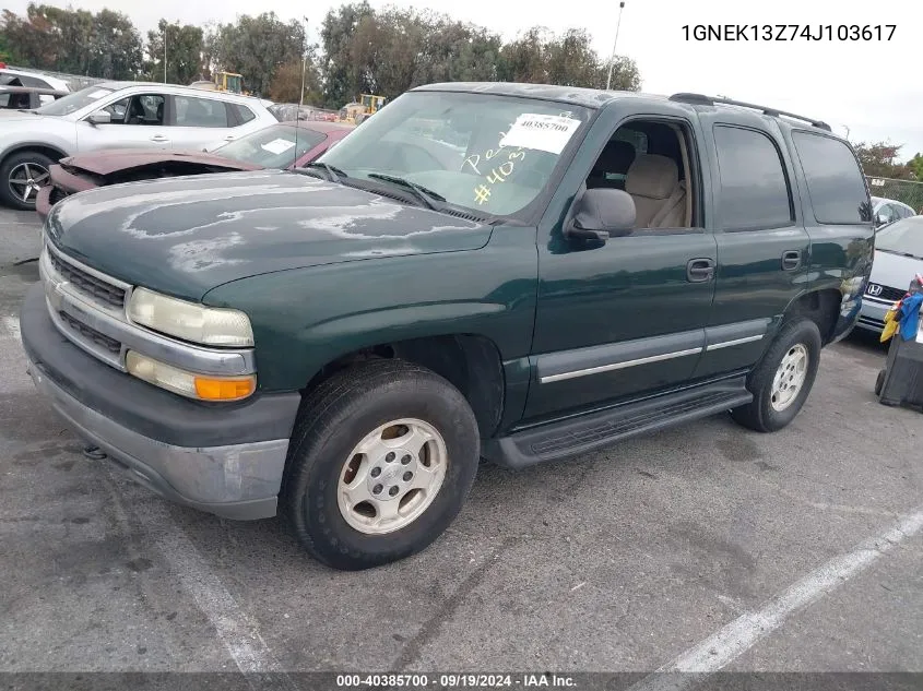 2004 Chevrolet Tahoe Ls VIN: 1GNEK13Z74J103617 Lot: 40385700