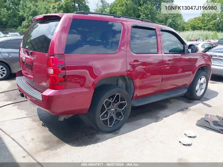 2007 Chevrolet Tahoe Lt VIN: 1GNFK13047J196980 Lot: 40047671