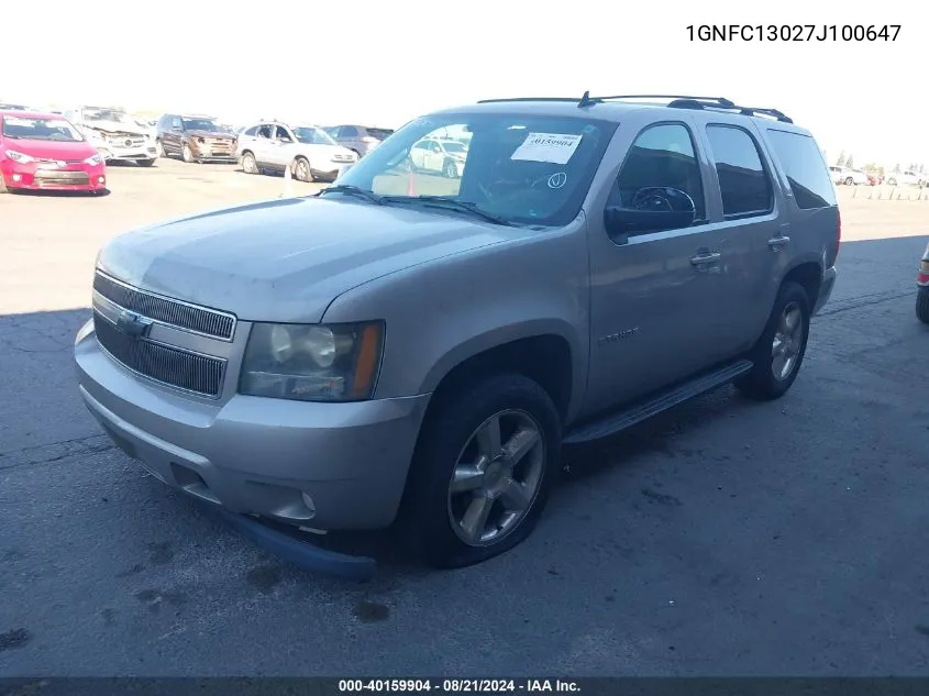 2007 Chevrolet Tahoe C1500 VIN: 1GNFC13027J100647 Lot: 40159904