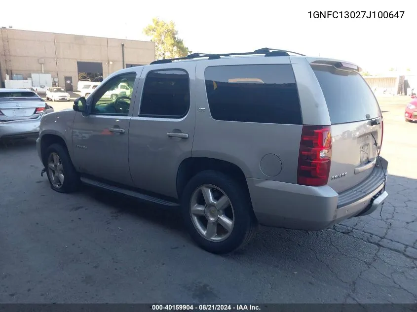 2007 Chevrolet Tahoe C1500 VIN: 1GNFC13027J100647 Lot: 40159904