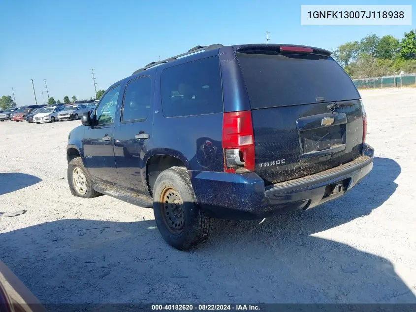 2007 Chevrolet Tahoe Ls VIN: 1GNFK13007J118938 Lot: 40182620