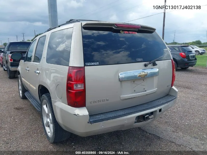 2007 Chevrolet Tahoe Lt VIN: 1GNFC13017J402138 Lot: 40355955