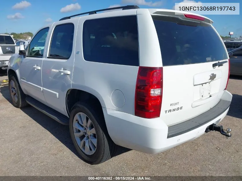 2008 Chevrolet Tahoe Lt VIN: 1GNFC13068R197743 Lot: 40116382