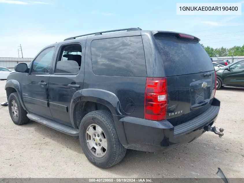 2010 Chevrolet Tahoe Ls VIN: 1GNUKAE00AR190400 Lot: 40129955