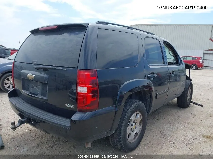 1GNUKAE00AR190400 2010 Chevrolet Tahoe Ls